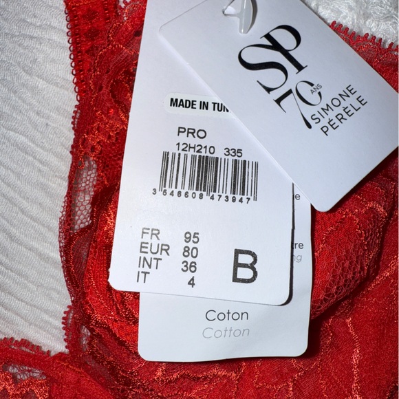 Simone Perele Red Lace Lingerie Set bra 34/36 B and thongs M - Picture 9 of 15